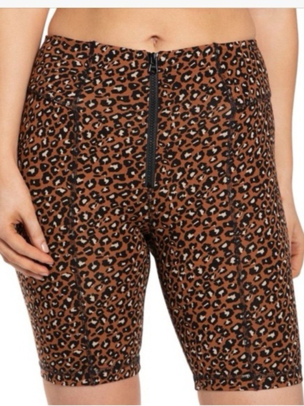 Free People Lucky Strike Brown Leopard Print Biker Shorts XS